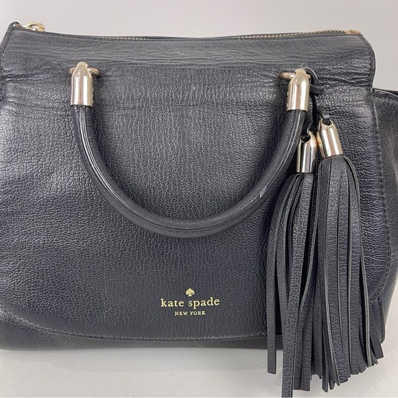 Kate Spade Longacre Court Leather Satchel Black Tassle Crossbody Purse Medium - Picture 3 of 13